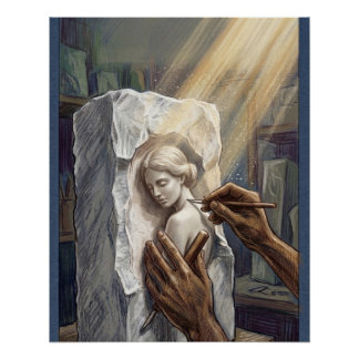  Classical Marble Carving Illustration ポスター