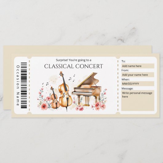 Classical Music Ticket Gift Certificate 招待状 (正面/裏面)