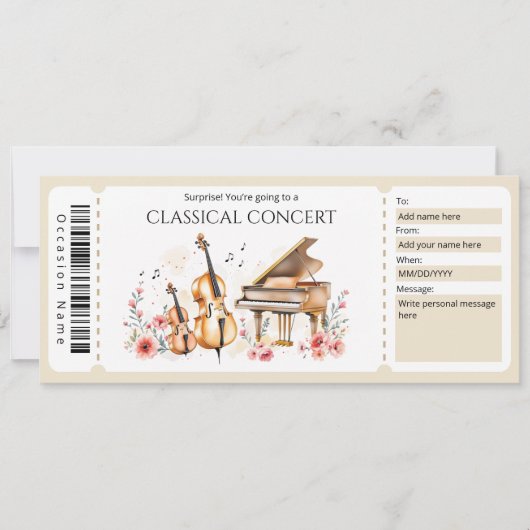 Classical Music Ticket Gift Certificate 招待状 (正面)