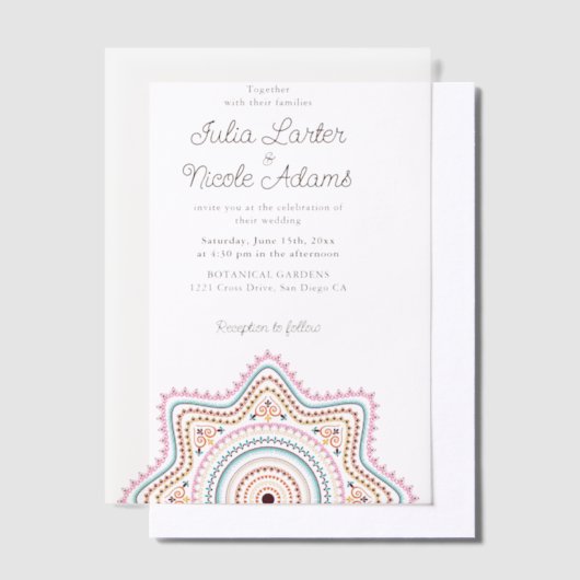 Classical Ornate Art Deco Style Mandala Wedding ベラム紙招待状 (オフセット)