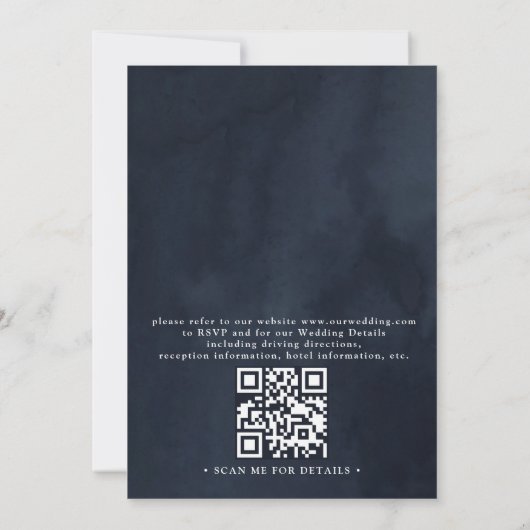 Classical Peonies Floral Navy Chic QR Code Wedding 招待状 (裏面)
