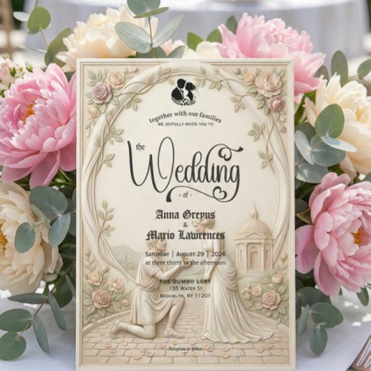 Classical Regency Garden Proposal Scene Wedding 招待状