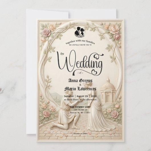 Classical Regency Garden Proposal Scene Wedding 招待状 (正面)