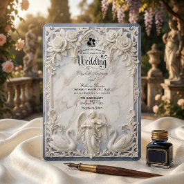 Classical Rococo Arch Angel & Swans Wedding 招待状