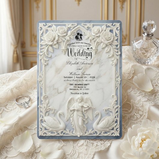 Classical Rococo Arch Angel & Swans Wedding  招待状