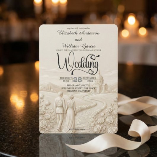 Classical Romantic Church Scene Wedding 招待状
