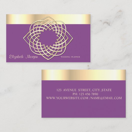 Classiyエレガント,モダン Violet,フェイク金ゴールド縁ど 名刺 (正面/裏面)