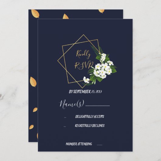 Classiy エレガント Navy Geometric RSVP 招待状 (正面/裏面)