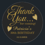 Classiy Blackと金ゴールド30th Birthday Thank You ラウンドシール<br><div class="desc">30歳の誕生日感謝していは、ブラックの上品な金ゴールドタイポグラフィでシール。</div>
