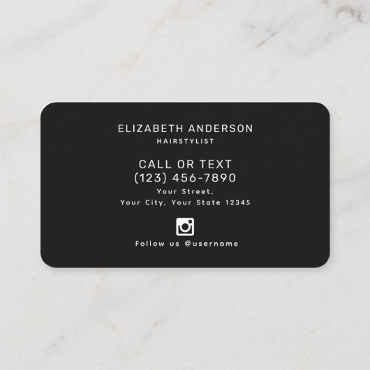 Classiy Black and White Scriptヘアスタイリスト 名刺 (裏面)