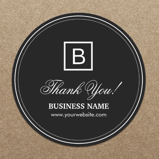Classiy Black Monogram Business Thank You Stickers ラウンドシール