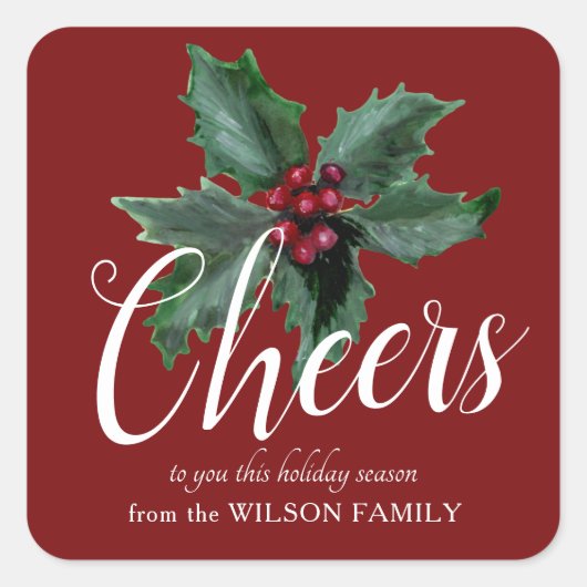 Classiy Holly Thank You Stickers スクエアシール (正面)