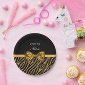 Classlyの金ゴールドのシマウマのプリントの名前のフェイクな輝きの弓 ペーパープレート (パーティー)