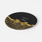 Classlyの金ゴールドのシマウマのプリントの名前のフェイクな輝きの弓 ペーパープレート (アングル)