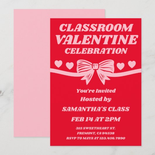 Classroom Valentine Celebration 招待状 (正面/裏面)