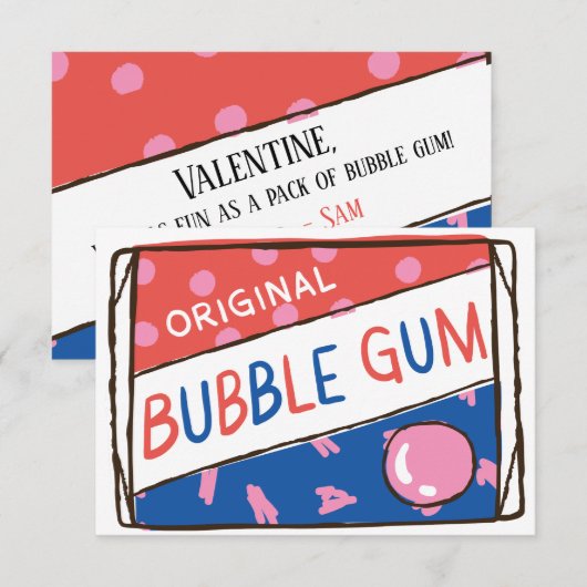 Classroom Valentine; Fun as a Pack of Bubble Gum 招待状 (正面/裏面)