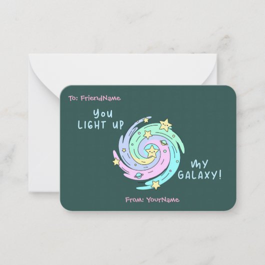 Classroom Valentines Card – You Light Up My Galaxy ノートカード (正面)