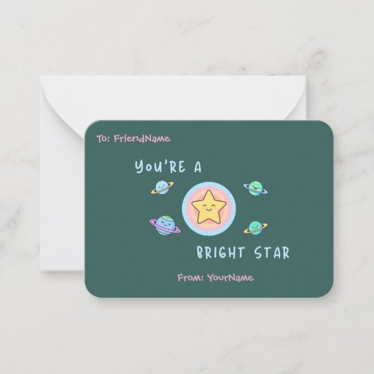 Classroom Valentines Card – You’re a Bright Star ノートカード (正面)