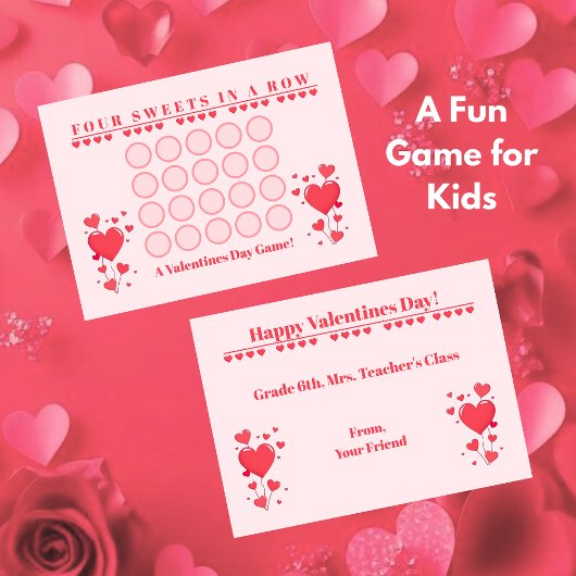 Classroom Valentine's Day Card Game-Four in a Row ノートカード