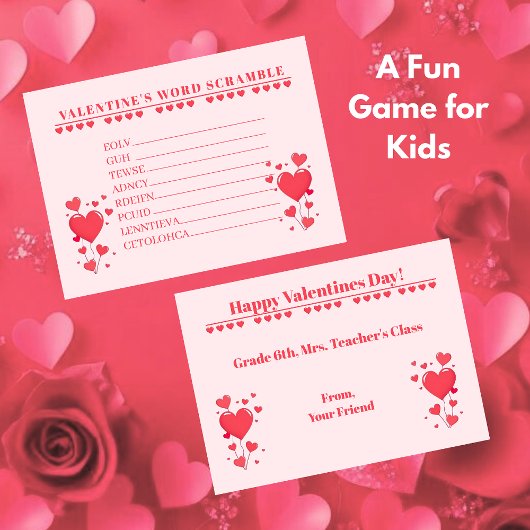 Classroom Valentine's Day Card Game-Word Scramble ノートカード