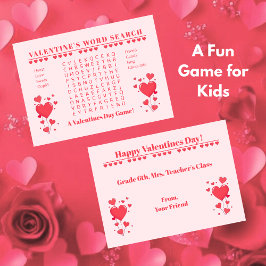 Classroom Valentine's Day Card Game-Word Search ノートカード