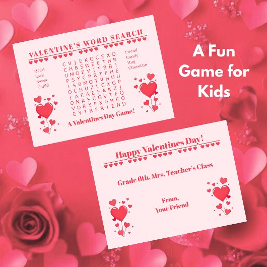 Classroom Valentine's Day Card Game-Word Search ノートカード