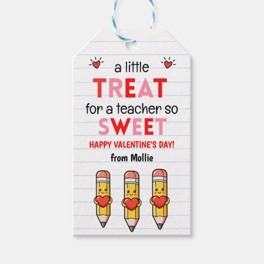 Classroom Valentines Teacher Heart Pencil Gift Tag ギフトタグ (正面)