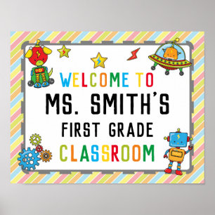 Classroom Welcome Sign in Robotsテーマ ポスター