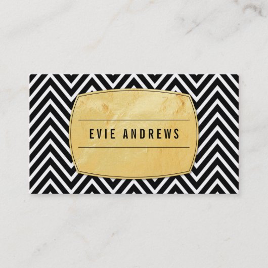 CLASSYシェフはっきりしたロン模様金ゴールドフォイルパネルブラック 名刺 (正面)