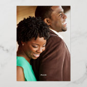 Classy金ゴールドと白いスクリプト写真の日付を保存 箔招待状 (裏面)