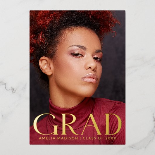 Classy エレガント Grad写真はっきりした発表カード 箔招待状 (正面)