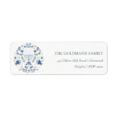 Classy エレガント Navy Blue Hanukkahフローラアドレス ラベル (正面)