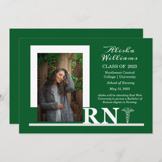 Classy エレガント RN Caduceus 1 Photo Dk Green 案内状 (正面/裏面)