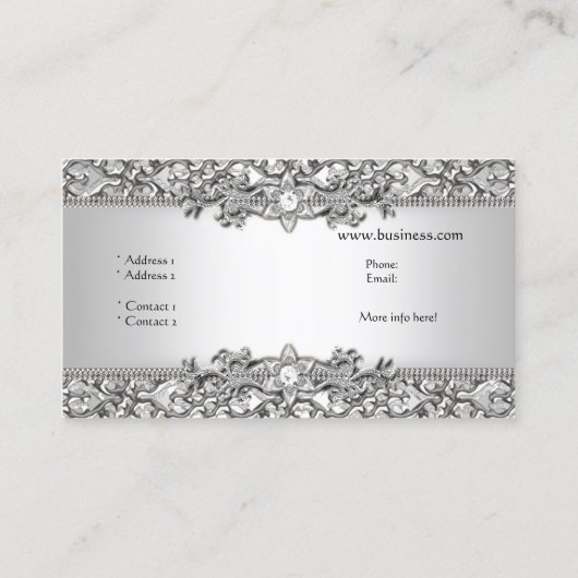 Classy エレガント Silver Gray Damask更新 名刺 (裏面)