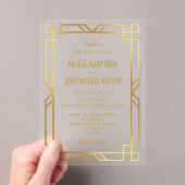Classy エレガント Transparentアールデコ金ゴールド結婚の アクリル招待状 (インサイチュ (ポータブル))