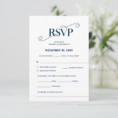 Classy、エレガントRSVP、Navy Blueフォント、応答 エンクロージャーカード (スタンド正面)