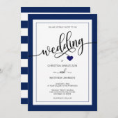 Classy ストライプ Navy Blueの航海の写結婚真 招待状 (正面/裏面)