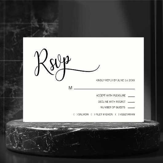 Classy モダン Black & White RSVPメニュ結婚ー 出欠カード