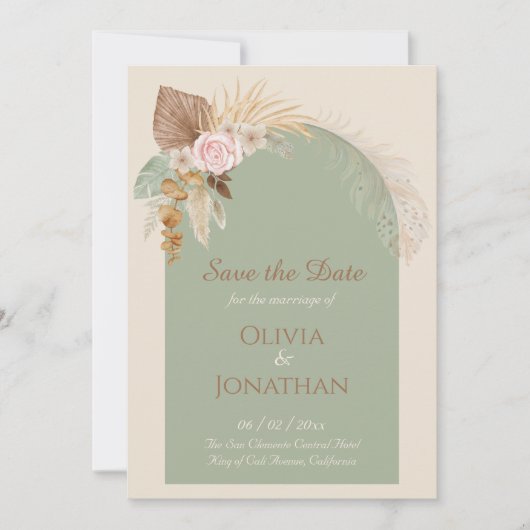 Classy モダン Boho Beigeミント素朴日付を保存 招待状 (正面)