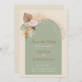 Classy モダン Boho Beigeミント素朴日付を保存 招待状 (正面/裏面)