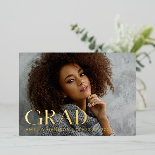Classy モダン Grad写真はっきりした発表カード 箔招待状 (立ち正面)