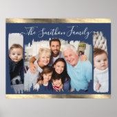Classy モダン Navy Blue金ゴールドフォトファミリーの追加 ポスター (正面)