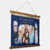 Classy モダン Navy Blue金ゴールドフォトファミリーの追加 吊り下げ型タペストリー (傾斜あり)