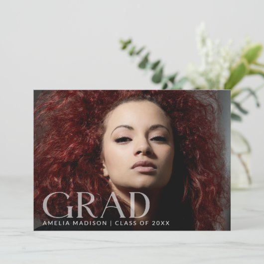Classy モダン Transparentはっきりした文字Grad 2写真 案内状 (スタンド正面)