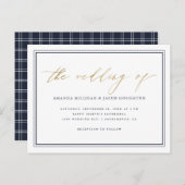 Classy 航海の Navy Blue & 金ゴールドスクリプ結婚ト インビテーションポストカード (正面/裏面)