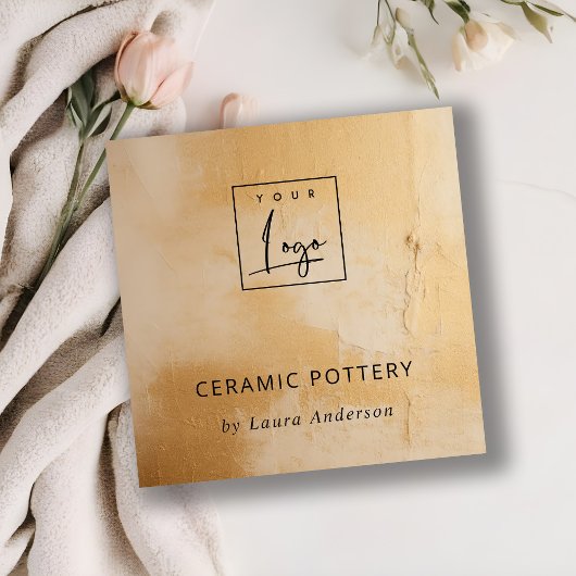 Classy 芸術的 Beige金ゴールド油絵を描テクスチャのロゴ スクエア名刺