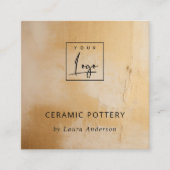 Classy 芸術的 Beige金ゴールド油絵を描テクスチャのロゴ スクエア名刺 (正面)