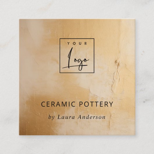 Classy 芸術的 Beige金ゴールド油絵を描テクスチャのロゴ スクエア名刺 (正面)
