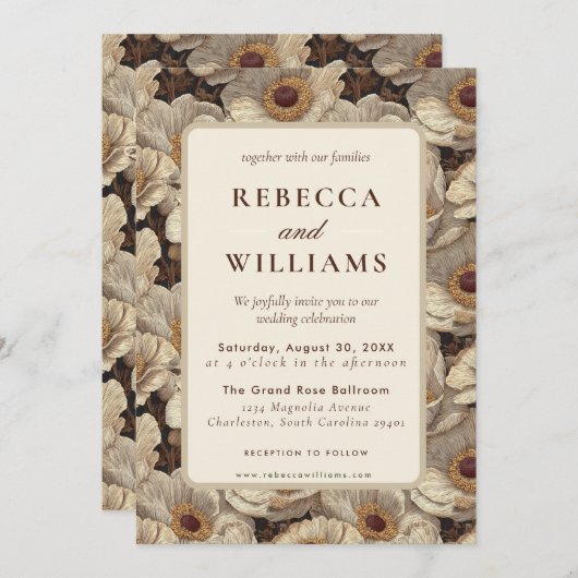 Classy Anemones Floral Backyard Wedding 招待状 (正面/裏面)