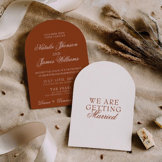 Classy Arch Burnt Orange Boho Terracotta Wedding 招待状